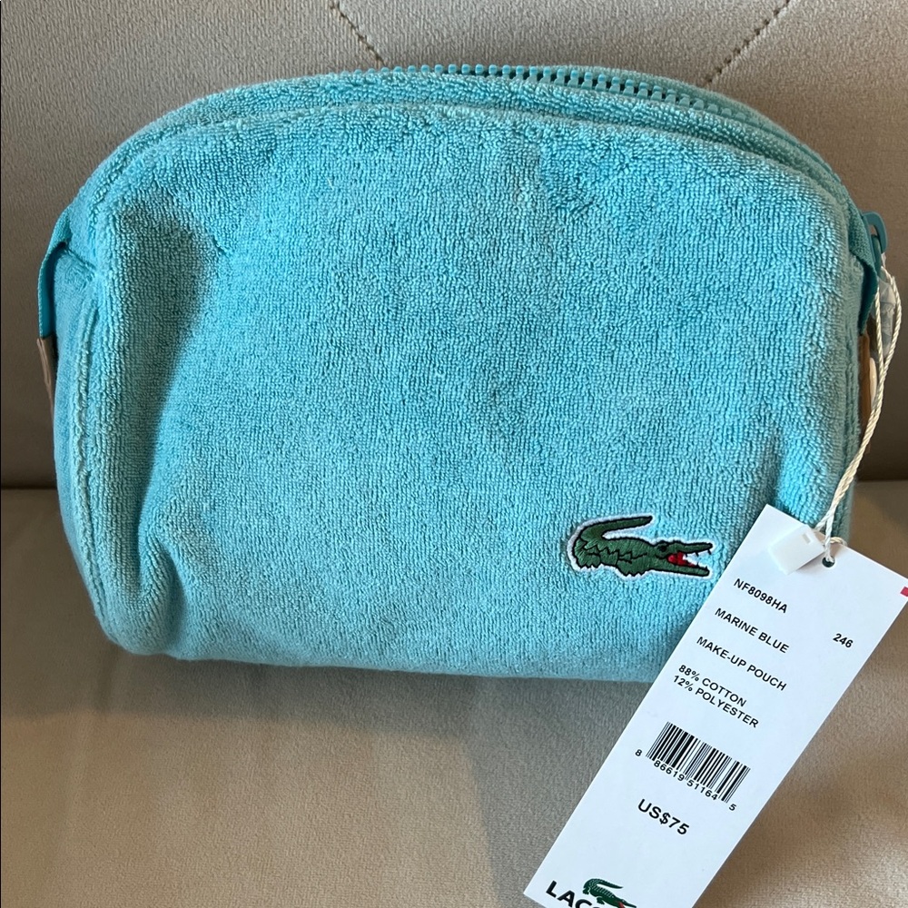 NWT Lacoste Turquoise Terry Cloth Cosmetic Bag